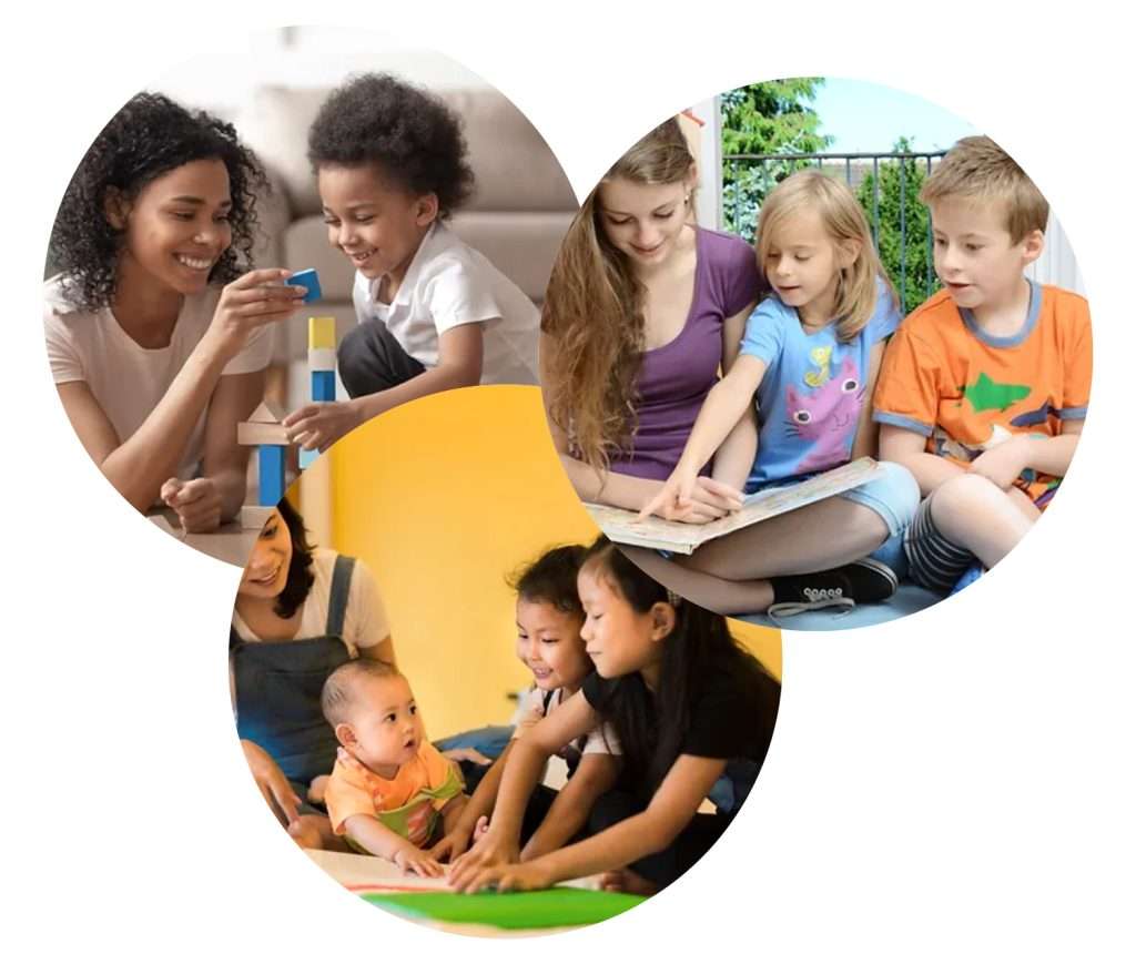 Collage of photos of professionals caring for children